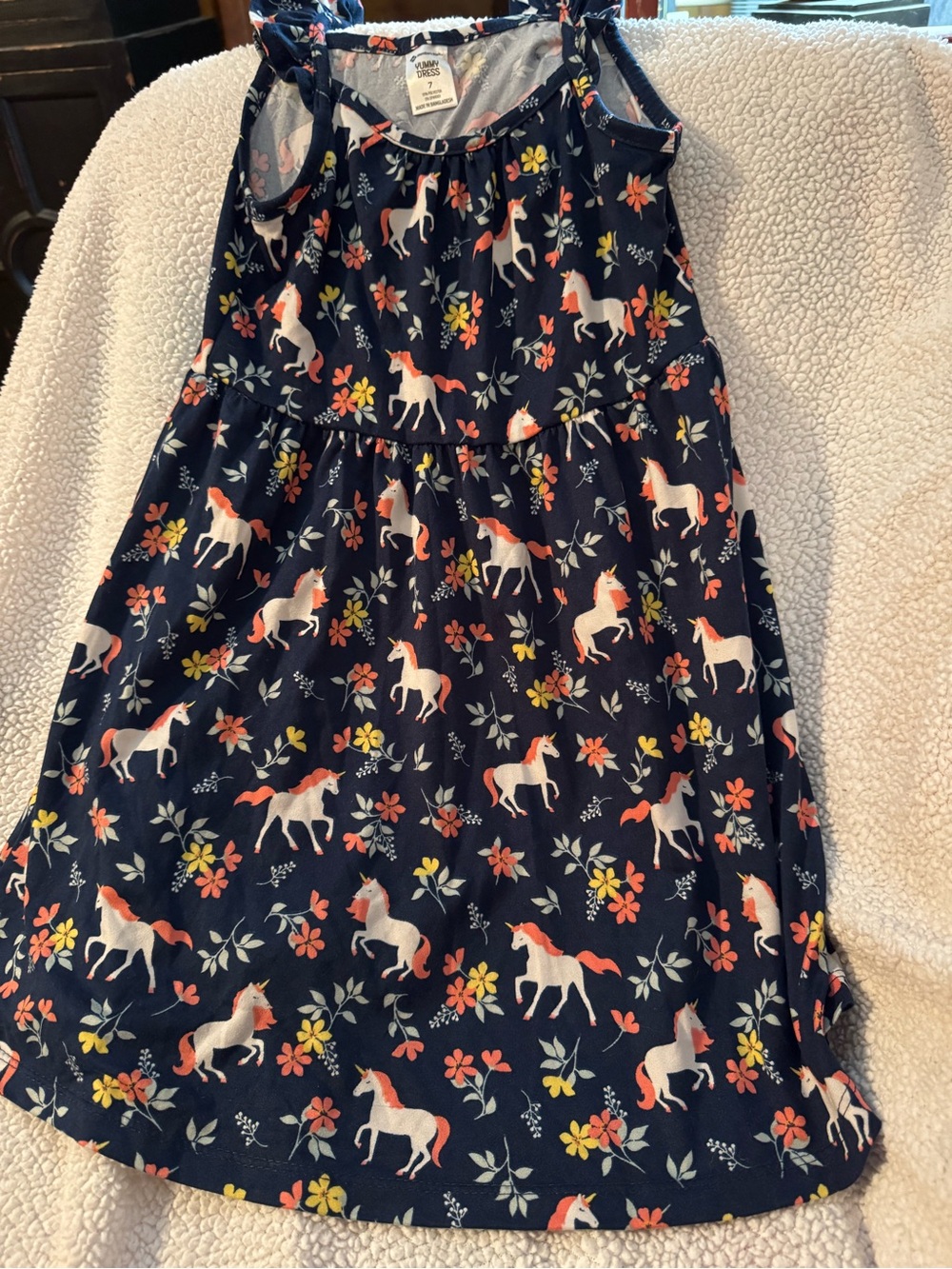 Navy Unicorn & Floral Sundress Size 7 Members Mark Yummy Dress B18